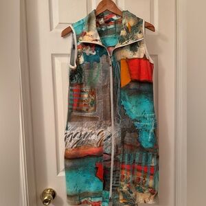 Simply Art by Dolcezza Abstract Print Sleeveless Zip-up Mini Dress, size L